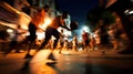 Streetball with people motion blur view long exposure, created with Generative AI technology