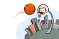 Streetball urban playground, ball, city and basket