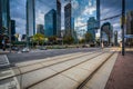 Streetcar tracks and modern buildings along Queens Quay West, at Royalty Free Stock Photo