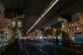 Streetcar tracks at night Royalty Free Stock Photo