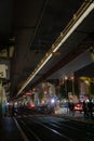 Streetcar tracks at night Royalty Free Stock Photo