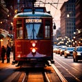 Streetcar, tram, urban city public transport transit vehicle on rails