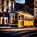 Streetcar, tram, urban city public transport transit vehicle on rails