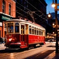 Streetcar, tram, urban city public transport transit vehicle on rails