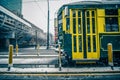 streetcar waiting for passengers in snowstrom in uptown charlotte north carolina Royalty Free Stock Photo