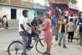 Streetlife scene at a corner in a ordinary street at Cuba Royalty Free Stock Photo