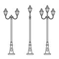 Streetlight vintage lamp icons isolated on white background. Flat thin line design. Royalty Free Stock Photo