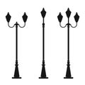 Streetlight vintage lamp silhouette isolated with three, two and one lights