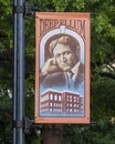 Streetpole banner in Deep Ellum, Texas, designed by local artist JD Moore, featuring Pittman..