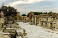 Streets of the ancient city of Efes at sunset.