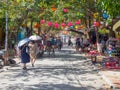 The streets of ancient town of Hoi An in central Vietnam, old houses and lanterns of various colors, busy streets full of people Royalty Free Stock Photo