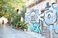 Streets of Athens, full of graffitis and street art. Royalty Free Stock Photo