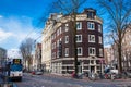 Streets and the beautiful architecture at the Old Centre district of Amsterdam Royalty Free Stock Photo