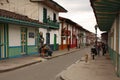 Streets with beautiful colonial houses, painted with bright colors, in the small Andean town of Salento, in the coffee region of