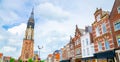 Nieuwe Kerk tower and traditional houses on Market square of old beautiful city Delft, Netherlands Royalty Free Stock Photo