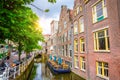 Streets and canals of old beautiful city Delft, Netherlands Royalty Free Stock Photo