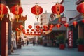 The streets of Chinese cities are festooned with brightly colored lanterns. Ai generated