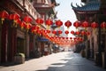 The streets of Chinese cities are festooned with brightly colored lanterns. Ai generated