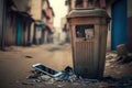 The streets of the city are full of rubbish, created with Generative AI technology