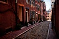 Streets and cobbled houses in the old part of the city of Boston Royalty Free Stock Photo