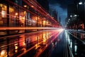 Streets come alive with light trails, capturing the dynamic energy of traffic