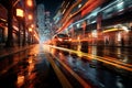 Streets come alive with light trails, capturing the dynamic energy of traffic