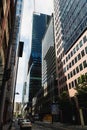 In the streets of the Frankfurt Banking District with a view of the skyscrapers