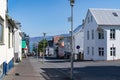 Streets with homes, shops and other businesses in downtown Reykjavik on a sunny day Royalty Free Stock Photo