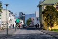 Reykjavik, Iceland - July 10, 2023: Streets with homes, shops and other businesses in downtown Reykjavik on a sunny day Royalty Free Stock Photo