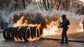 The Streets Of Kiev In The Fire Protesters Throw Stones And Set Fire