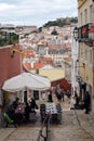 Streets of Lisbon. Portugal. Old Europe. Streetphoto. Building. Cafe. Royalty Free Stock Photo