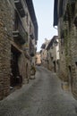 Streets Of The Medieval Village Of Ainsa In A Day Of Mild Fog. Travel, Landscapes, Architecture. December 26, 2014. Ainsa, Huesca Royalty Free Stock Photo