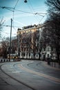 Tram lines in the Streets of Milan