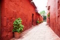 The streets in the monastery of Santa Catalina, Arequipa, Peru, the old terracotta walls, the entrance doors to the Royalty Free Stock Photo