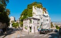 Streets of Montmartre Paris France in the early morning with cafes and restaurants, La Maison Rose