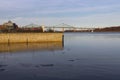 Streets of Montreal in winter. The historical part of the city downtown from old port, harbourfront panorama. Royalty Free Stock Photo