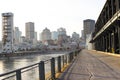 Streets of Montreal in winter. The historical part of the city downtown from old port, harbourfront panorama. Royalty Free Stock Photo