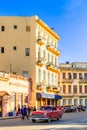 Streets of Old Havana with old colonial houses and retro car on the road, Havana, Cuba Royalty Free Stock Photo