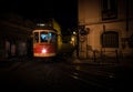 The streets of old Lisbon at night. Lisbon Tram. Portugal Royalty Free Stock Photo