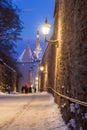 Streets of Old Tallinn in the winter at night Royalty Free Stock Photo