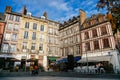 On the streets of the old town of Rouen with traditional half-timbered heritage houses. Rouen, Normandy, France Royalty Free Stock Photo