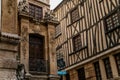 On the streets of the old town of Rouen with traditional half-timbered heritage houses. Rouen, Normandy, France Royalty Free Stock Photo