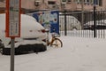 Streets with parked cars covered in snow in the winter in Shenyang, China