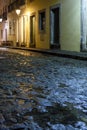 Streets of the Pelourinho district with its facade of colonial houses and cobblestones