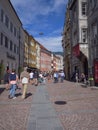 Streets, People and Buildings in the Center of Brunico, Italy