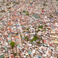 Streets of poor areas in Manila. The roofs of houses and the life of people in the big city. Poor districts of Manila, view from