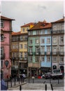 Streets of Porto, Portugal. Old houses covered with azulejos.