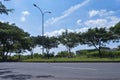 The streets are quiet and there are very few cars passing by. shady tree on the side of the road.