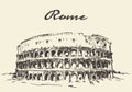Streets Rome Colosseum vector drawn sketch