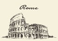 Streets Rome Colosseum vector drawn sketch